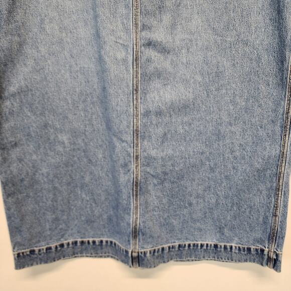 Vintage Bass Denim Maxi Carpenter Skirt Size 12 32" Medium Wash Back Slit Indie - Picture 5 of 12